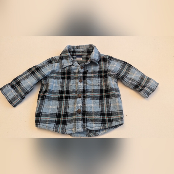 Old Navy Two Piece 3-6 months blue Flannel and overalls - Picture 2 of 8